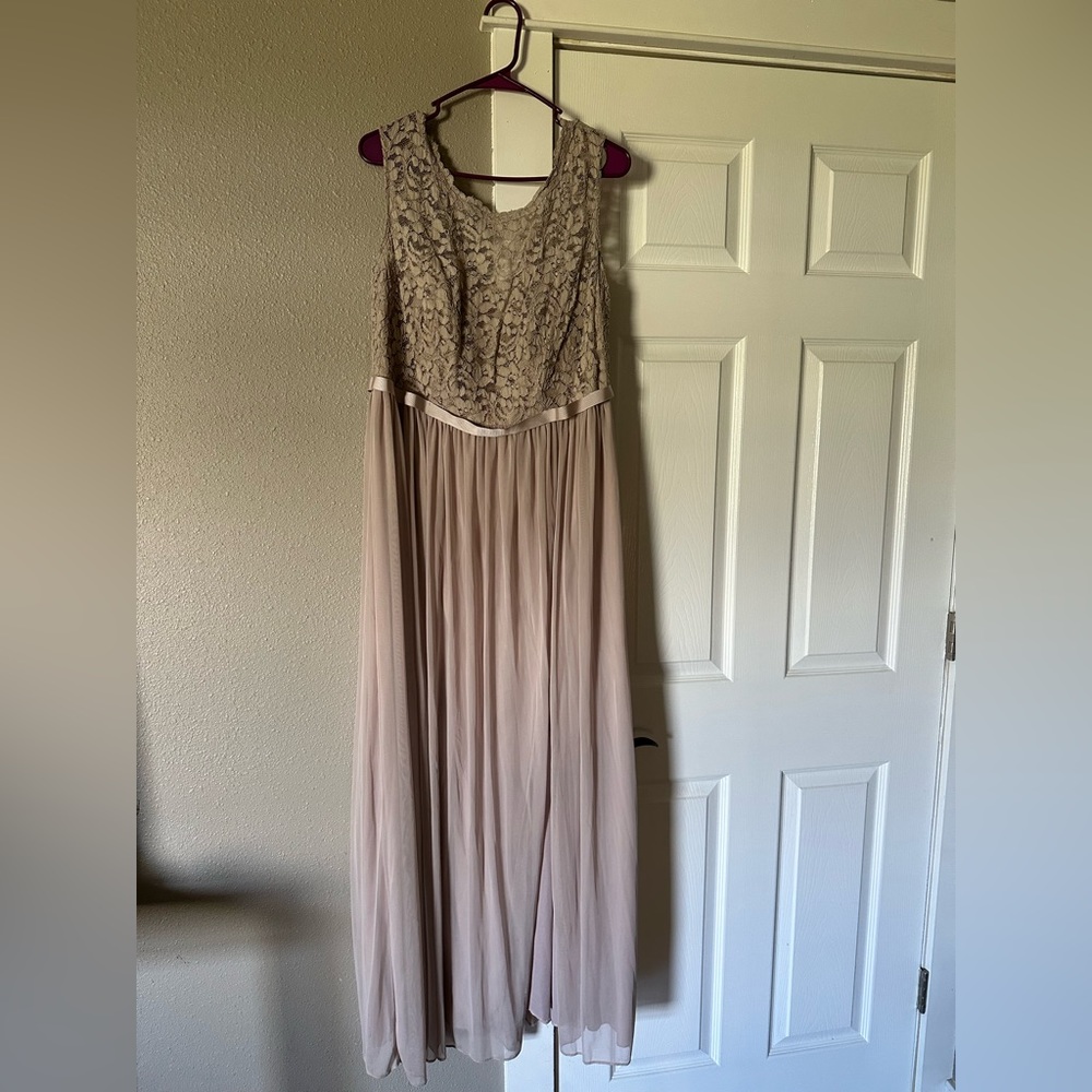 David’s bridal biscotti colored bridesmaids dress